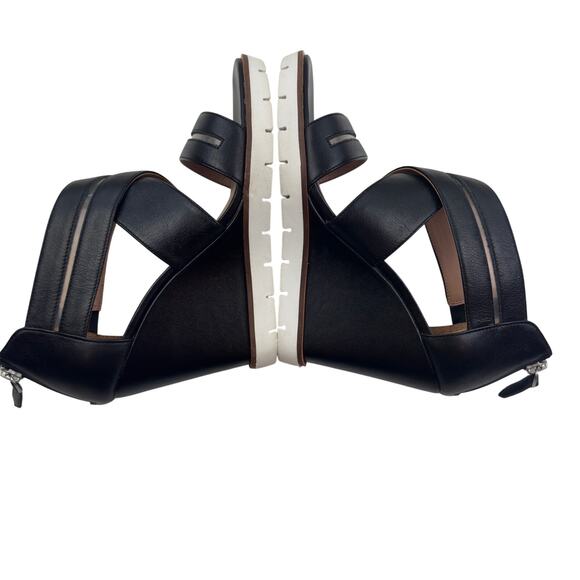 Linea Paolo Elana Black Leather Clear Strap Wedge Sandals Women's Size 6 - Picture 7 of 10